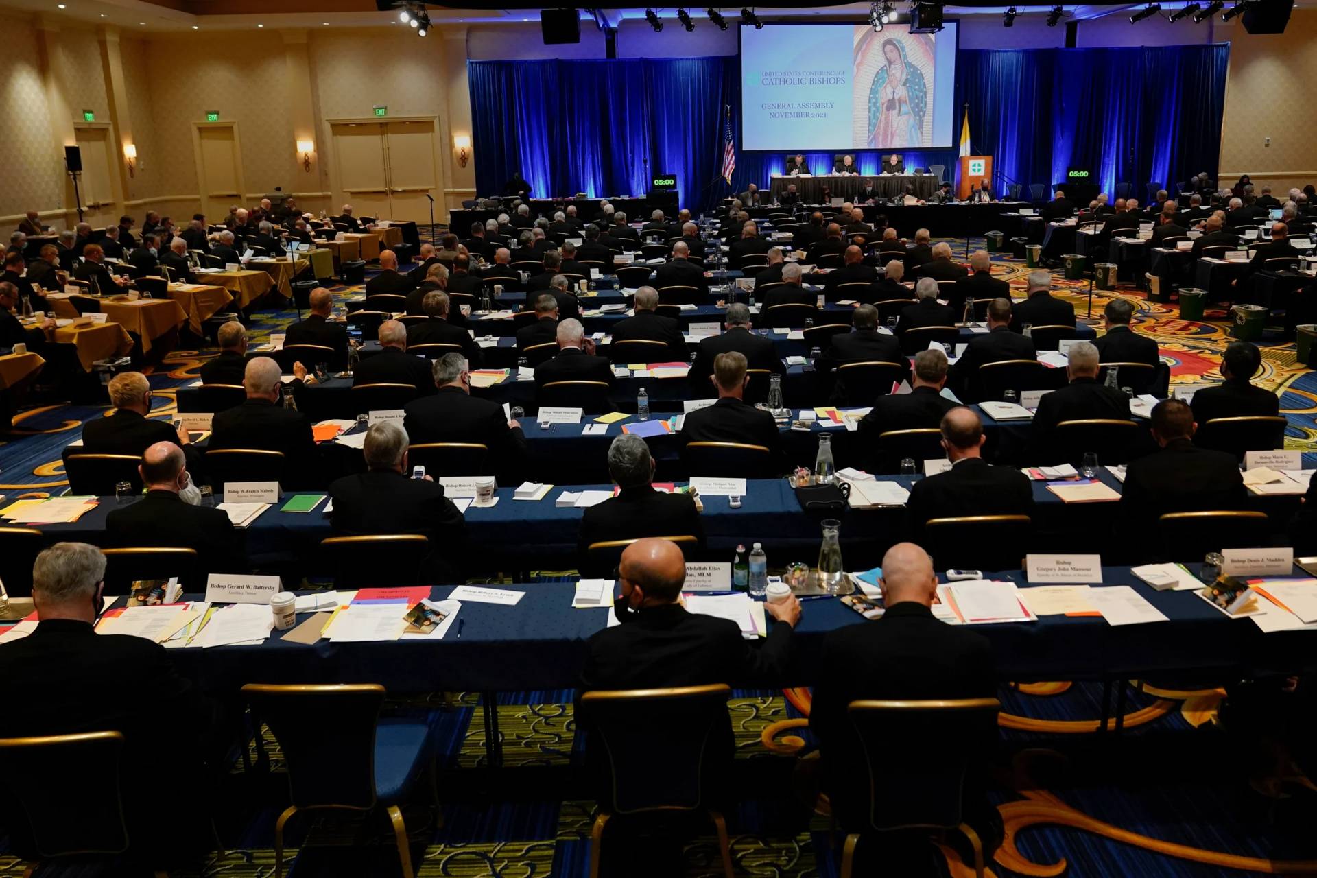 The Fall Assembly for the U.S. Bishops Conference takes place in Baltimore on Nov. 17, 2021. (Credit: Julio Cortez/AP.)