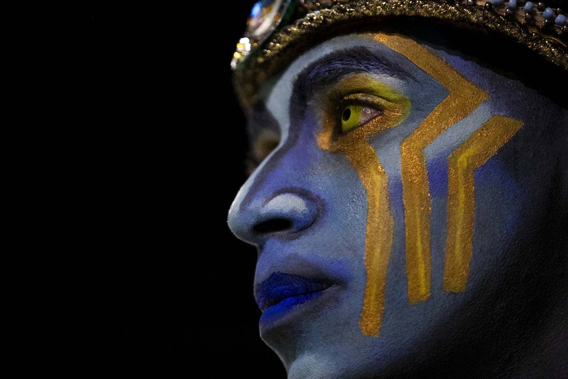 An artist prepares for Carnival celebrations at the Sambadrome in Rio de Janeiro, Monday, March 3, 2025. (Credit: Bruna Prado/AP.)