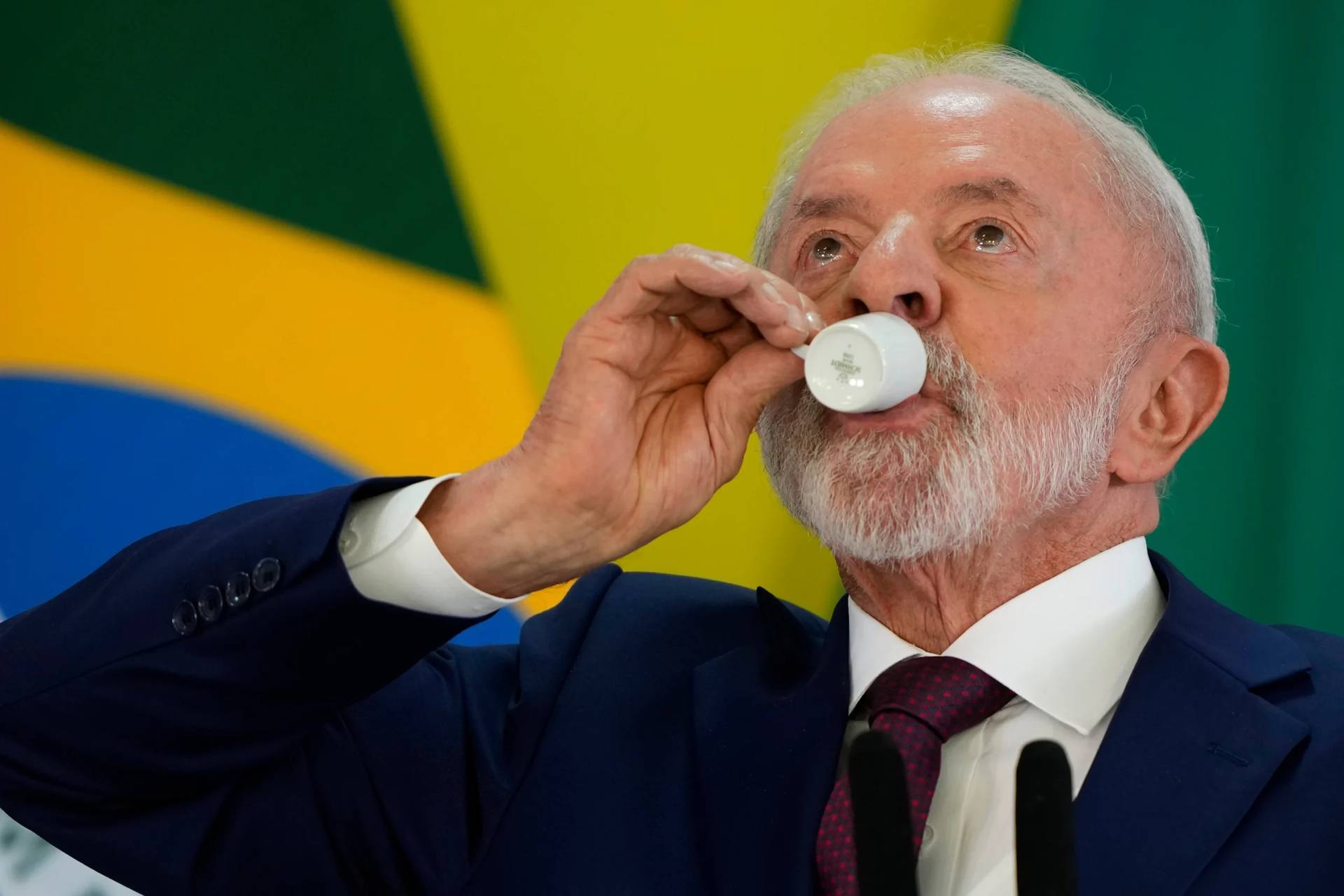 Brazilian President Luiz Inacio Lula da Silva takes a sip of coffee during a year-end press conference at Planalto presidential palace in Brasilia, Brazil, Thursday, Dec. 18, 2025. (Credit: Eraldo Peres/AP.)