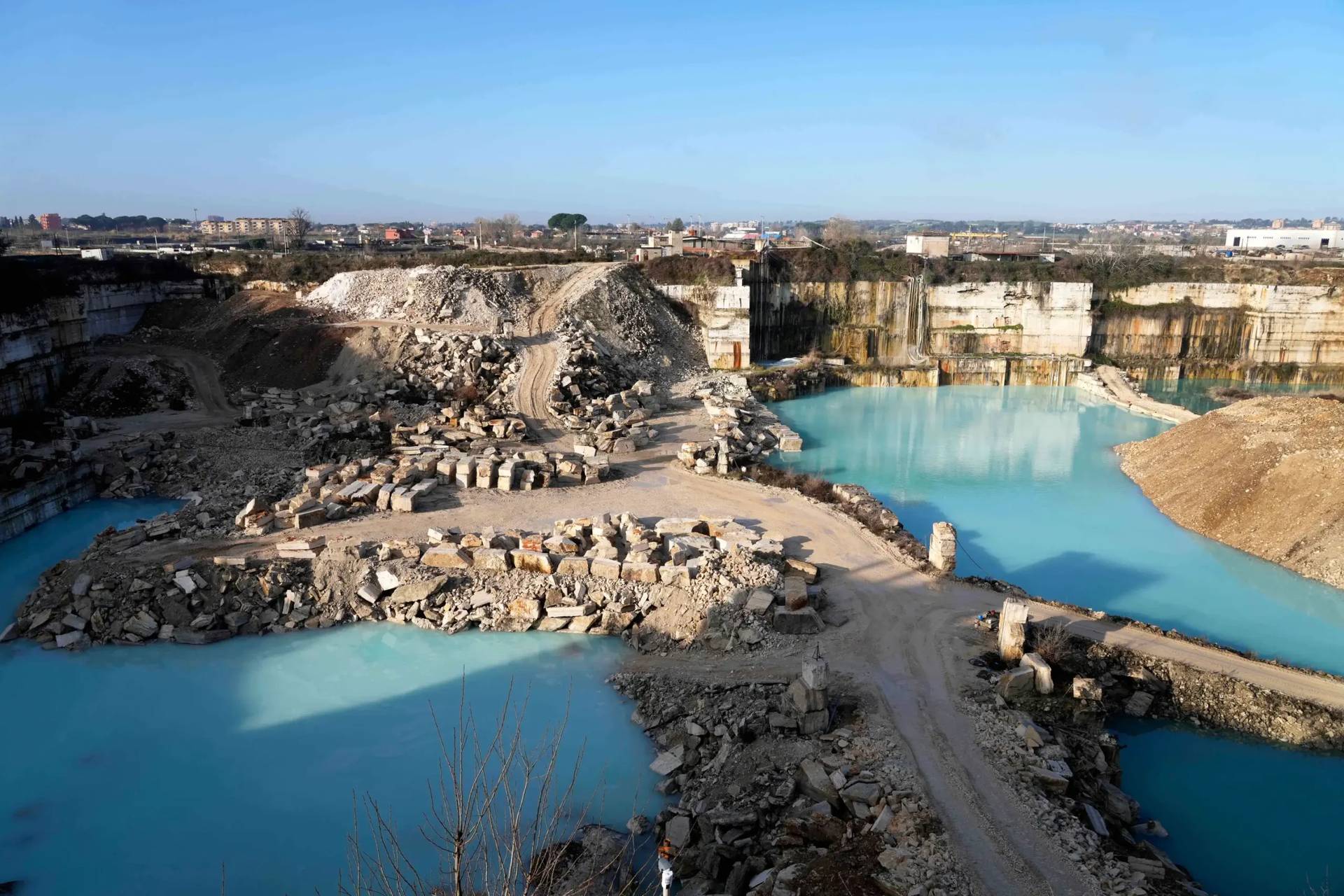 A general view of the Degemar Quarry near Tivoli, Italy, 35 kilometers east of Rome, on Friday, Feb. 13, 2026, where 17th-century Baroque architect Gian Lorenzo Bernini selected travertine for the colonnade of St. Peter's Square. (Credit: Gregorio Borgia/AP.)
