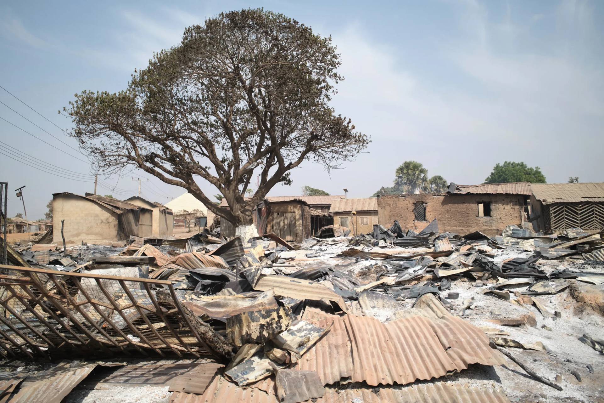 Razed homes are seen a day after an attack that left dozens dead in the Muslim-majority village of Woro, Nigeria, on Nov. 5, 2026. (Credit: Pelumi Salako/AP.)