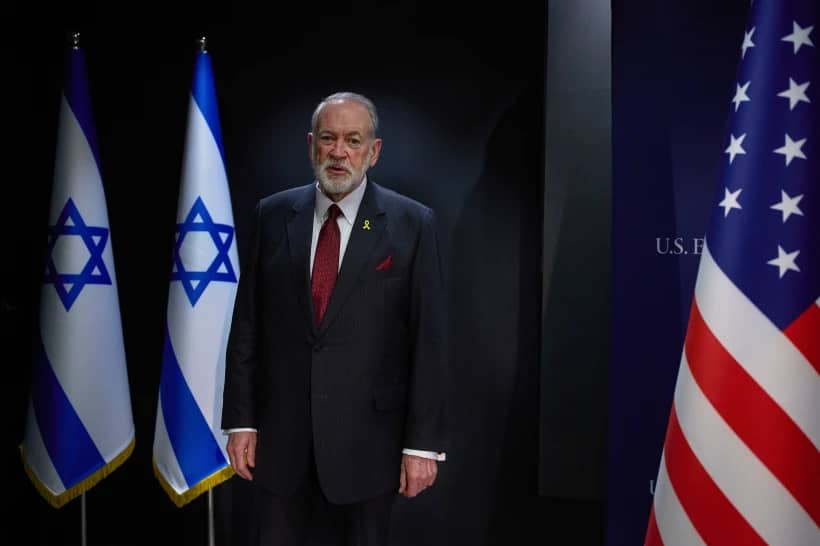 U.S. Ambassador to Israel Mike Huckabee poses for a photo during an interview in Jerusalem, Aug. 20, 2025. (Credit: Ohad Zwigenberg/AP.)