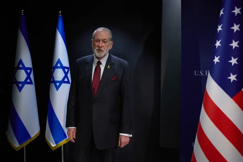 U.S. Ambassador to Israel Mike Huckabee poses for a photo during an interview in Jerusalem, Aug. 20, 2025. (Credit: Ohad Zwigenberg/AP.)