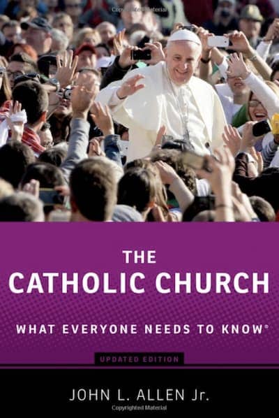 The Catholic Church: What Everyone Needs to Know. By John L. Allen Jr.. 2013 | New York, Oxford University Press | 313 pages. 
<p>Roman Catholicism stands at a crossroads, a classic ”best of times, worst of times” moment. On the one hand, the Catholic Church remains by far the largest branch of the worldwide Christian family, and is growing at a remarkable clip. Yet the Church has also been rocked by a series of scandals related to the sexual abuse of minors by clergy, and, even more devastating, the cover up by the Church hierarchy. The decade long crisis has taken a massive financial toll, but the blow to both the internal morale and the external moral standing of the Church has been even steeper. Today, the Church has enormous residual strength and exciting future prospects, but also faces steep internal and external challenges. The question of ”whither Catholicism” is of vital public relevance, for believers and non believers alike. In <em>The Catholic Church: What Everyone Needs to Know</em>, John L. Allen, Jr., one of the world’s leading authorities on the Vatican, offers an authoritative and accessible guide to the past, present, and future of the Church. This updated edition includes a new chapter on the resignation of Pope Benedict XVI, the election of Pope Francis, and his extraordinary tenure thus far.</p>
.  Buy now on Amazon: https://www.amazon.com/Catholic-Church-Everyone-Needs-Know%C2%AE/dp/0199379807.