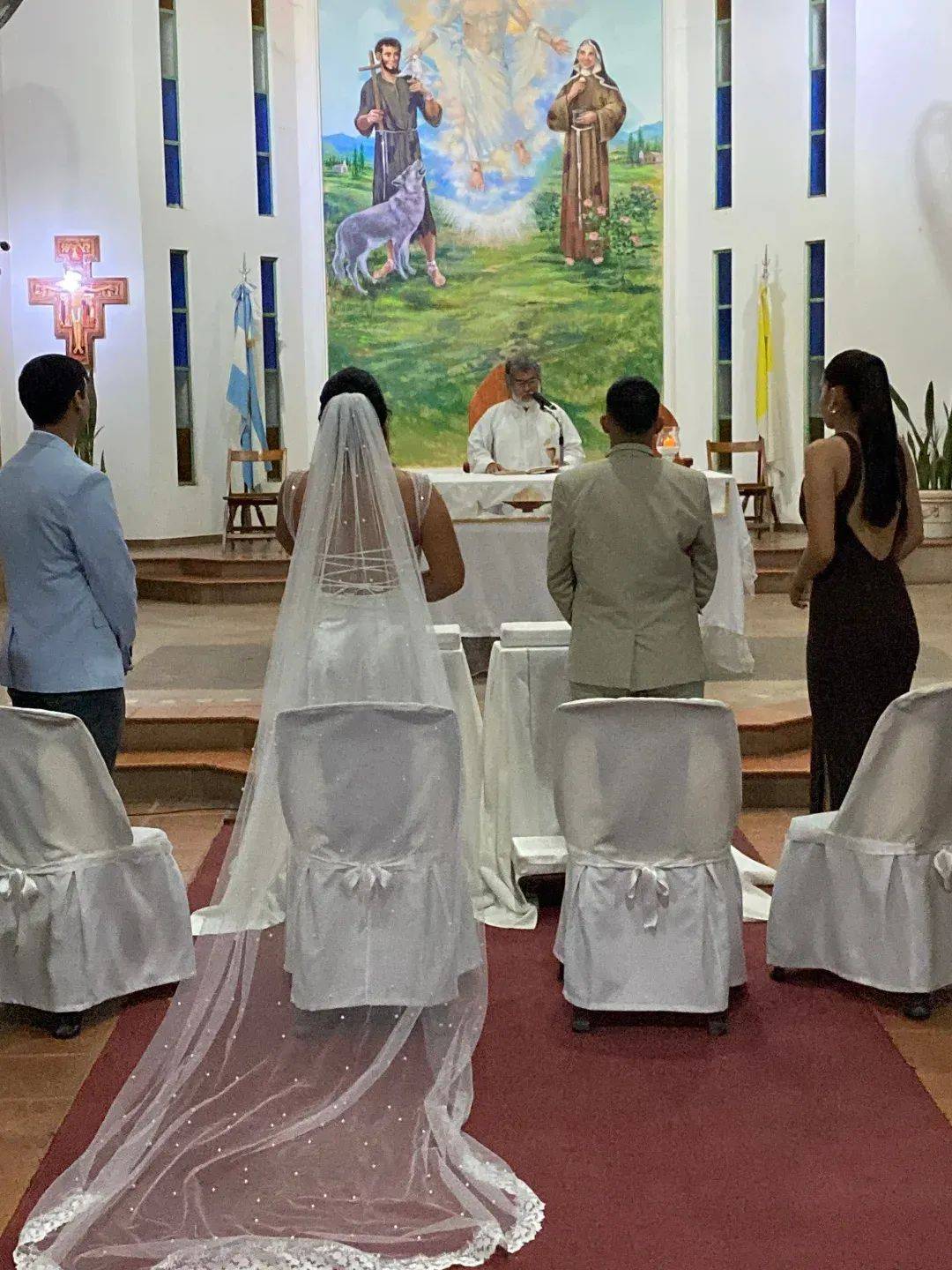 Solange Ayala, a born-male trans-woman, and Isaías Díaz Núñez, a born-female trans-man, at a marriage ceremony in the church of Our Lady of Pompeya in Corrientes, Argentina, on Jan. 28, 2026. (Credit: Facebook.)