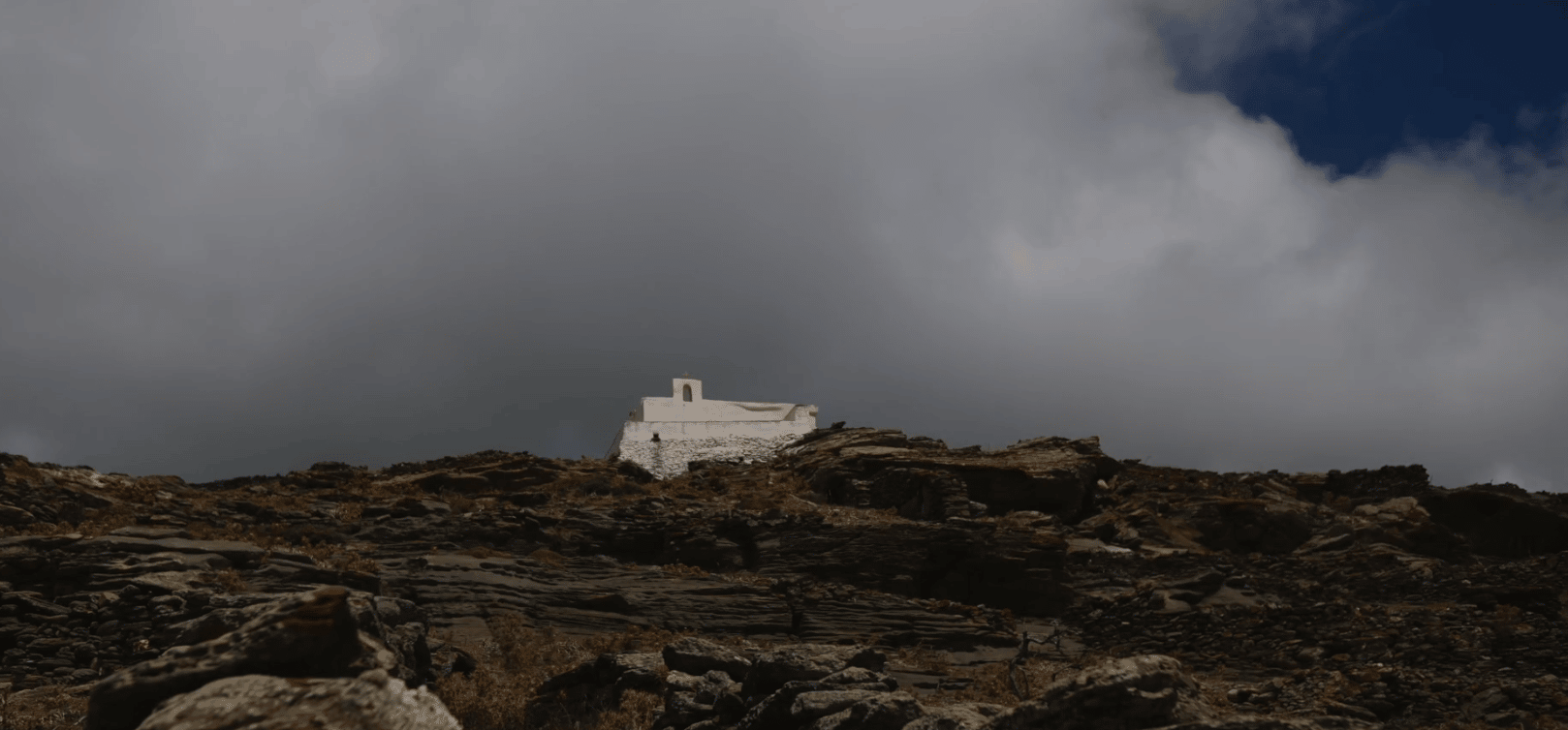 A small chapel on a hillside overlooking the Aegean Sea near the village of Kardiani on the island of Tinos, Greece, on Saturday, Sept. 6, 2025. (Credit: Petros Giannakouris/AP.)